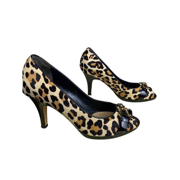 Cole Haan Nike Air Leopard Print Calf Hair Peep-Toe Heels Size 8B - Picture 4 of 11